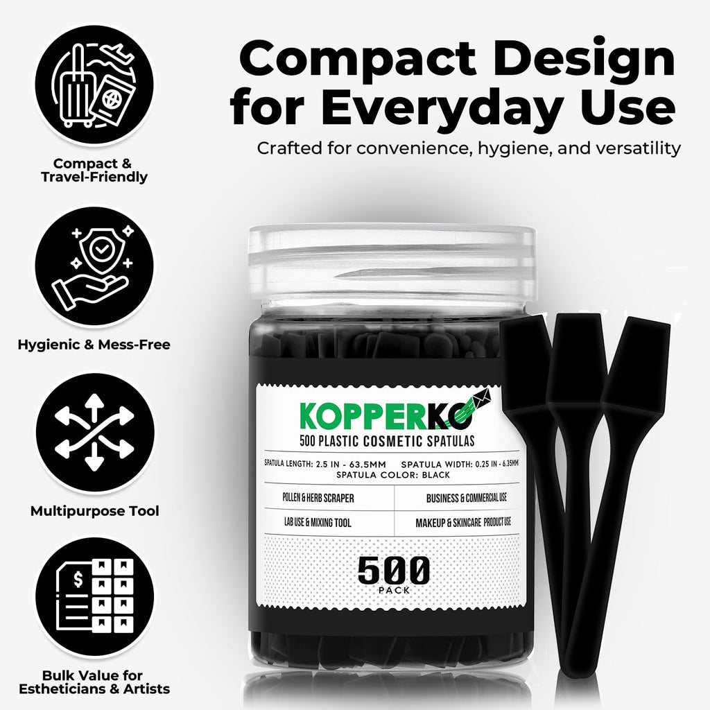 Kopperko Mini Lotion Spatula (2.5", 100 Pack) - Mini Spatula for Cosmetics, Creams & Crafts | Ointment Applicator for Mixing, Skincare, Face Mask | Disposable Lotion Applicator for Face | Black