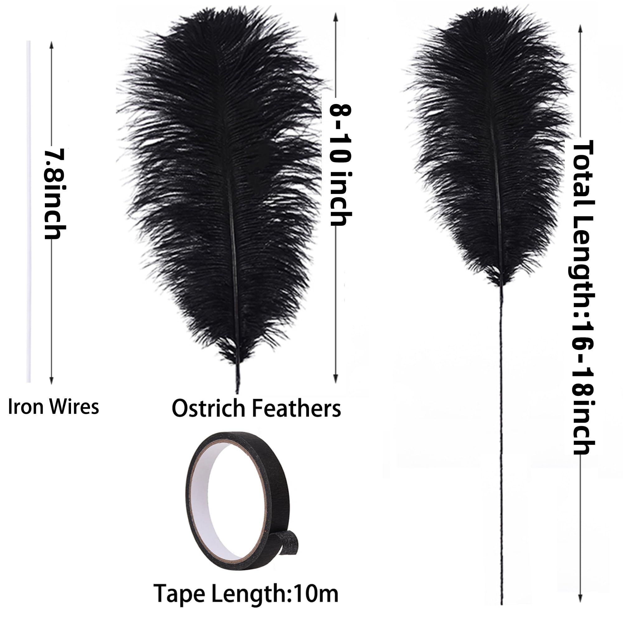 Ballinger Black Ostrich Feathers Bulk - Making Kit 12Pcs 16-18inch Large Ostrich Feathers for Floral Arrangement, Vase, Wedding Party Centerpieces and Halloween Home Decor