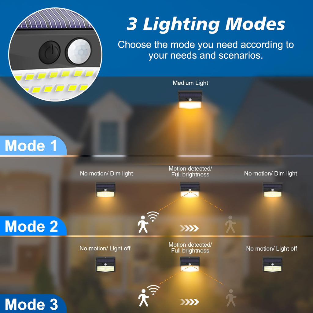 Peasur 1 Pack Solar Motion Lights Outdoor, Solar Security Light with 3 Modes, IP65 Waterproof Flood Lights Outside for Camping Garden Patio Garage Backyard, Brown Warm
