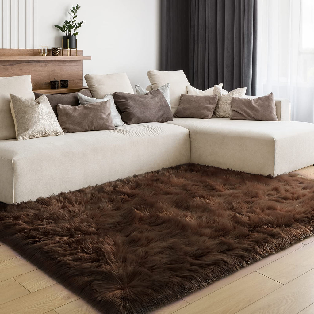 LOCHAS Soft Fluffy Faux Fur Rugs for Bedroom Bedside Rug 2x3 Feet, Washable, Furry Sheepskin Area Rug for Living Room Girls Room, Luxury Shag Carpet Home Decor, Beige