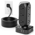 Flat Plug Power Strip Tower, TenTrend Dual PD 20W USB-C Charger Tower with 12 AC Outlets & 8 USB Ports (4 USB C), 40W Total Fast Charging Station, 10FT Extension Cord for Desk Office Dorm Room