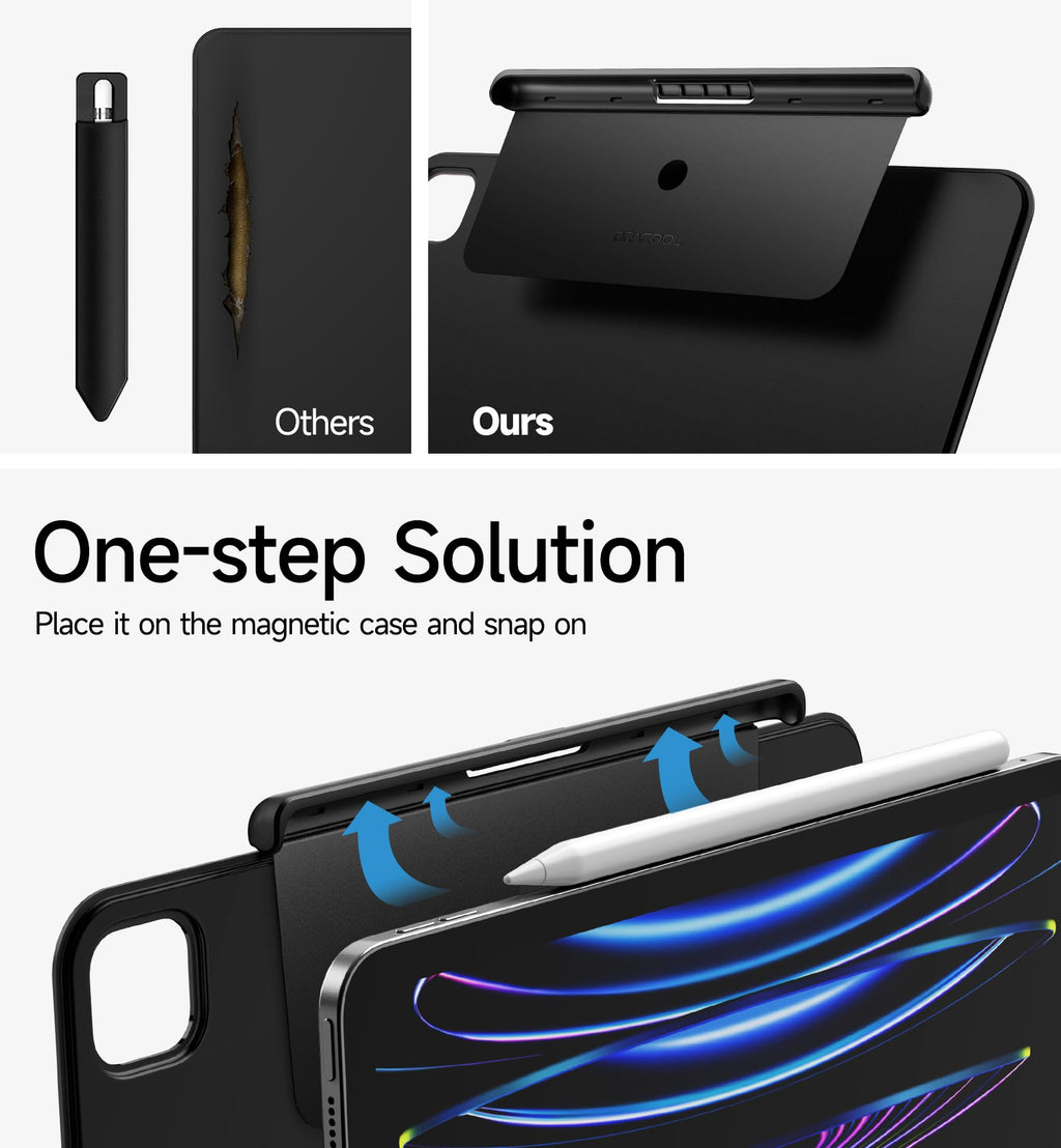 Dracool for Apple Pencil Pro/Apple Pencil 2nd Generation Pencil Holder Compatible with Magic Keyboard, Smart Folio, and Other Magnetic Cases for iPad Pencil Case 6.53 inch - Black