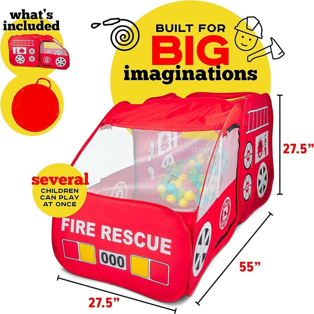 Kiddey Fire Truck Tent for Kids | Firetruck Play Tents with Sirens and Fireman Sounds for Girls, Boys, & Toddlers Gifts | Red Fire Engine Pop Up Playhouse with Costume | Indoor & Outdoor Baby Tent