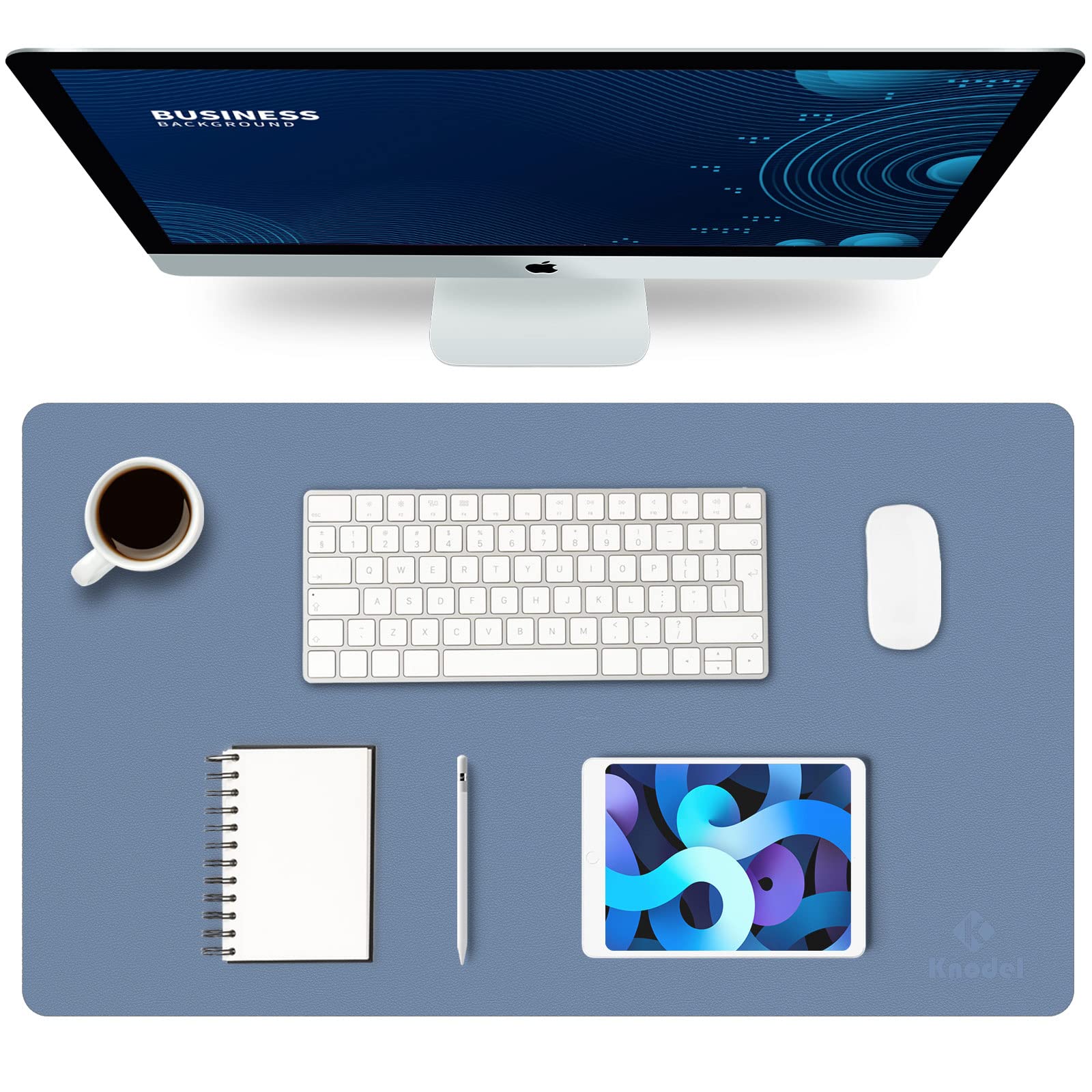 K KNODEL Small Office Leather Desk Mat, Mouse and Keyboard Pad, Computer and Laptop Mat, Desktop Protector and Cover, Writing Pad and Blotter (23.6"x13.8", Black)