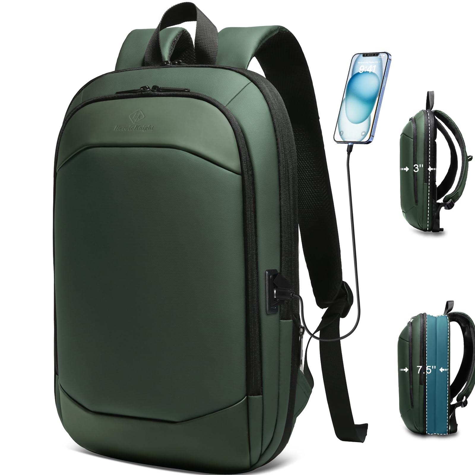 hk Business Backpack for Men 15.6 Inch,Slim & Expandable Waterproof Travel Laptop Backpack, Anti-Theft Lightweight Work Computer Bag, College Laptop Backpacks Gifts for Men Women-Black