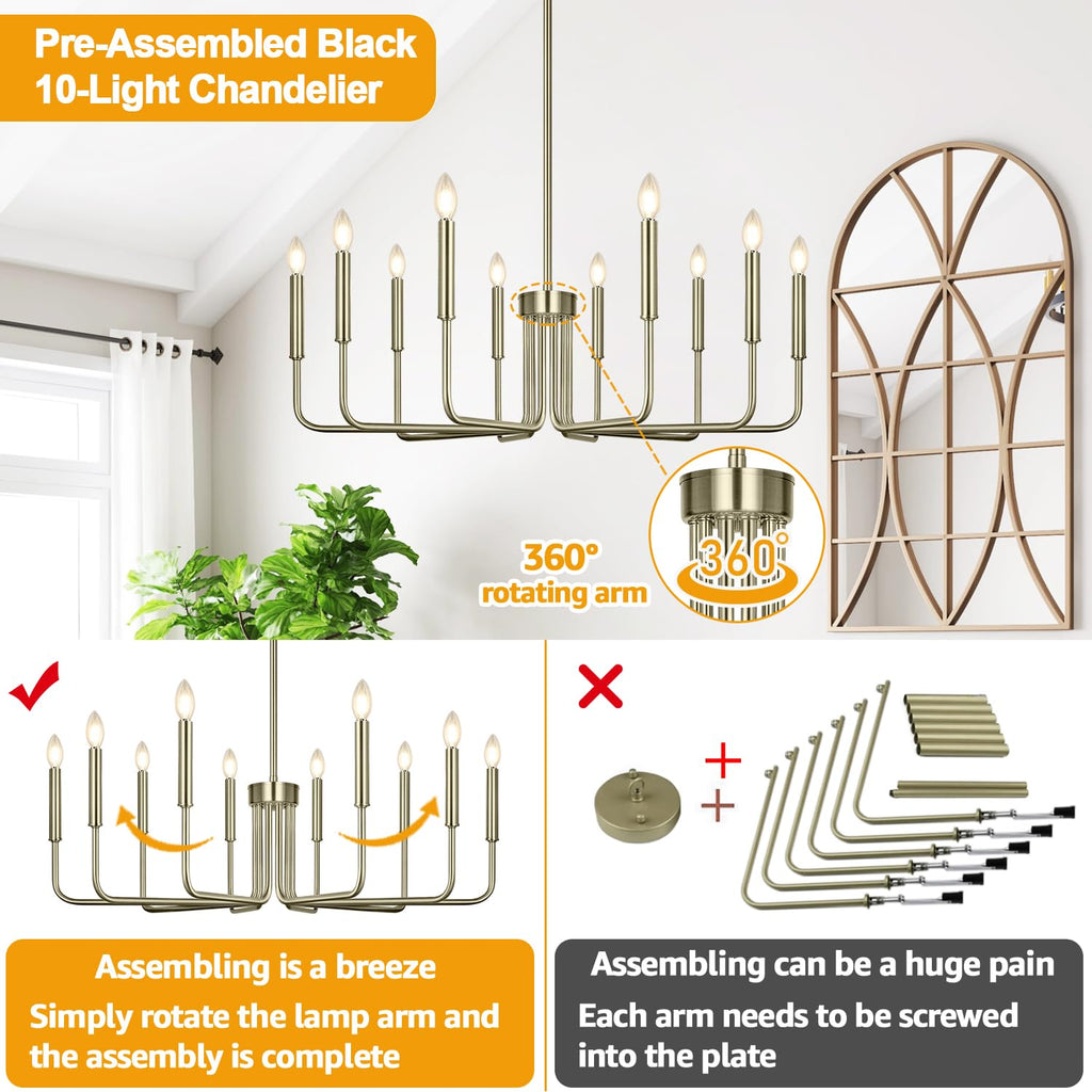 Rustic Black Chandelier, 6-Light Antique Farmhouse Chandelier for Dining Room Lighting Fixtures, Vintage Candle Pendant Light Fixtures Chandeliers for Dining Room Bedroom, Foyer and Living Room