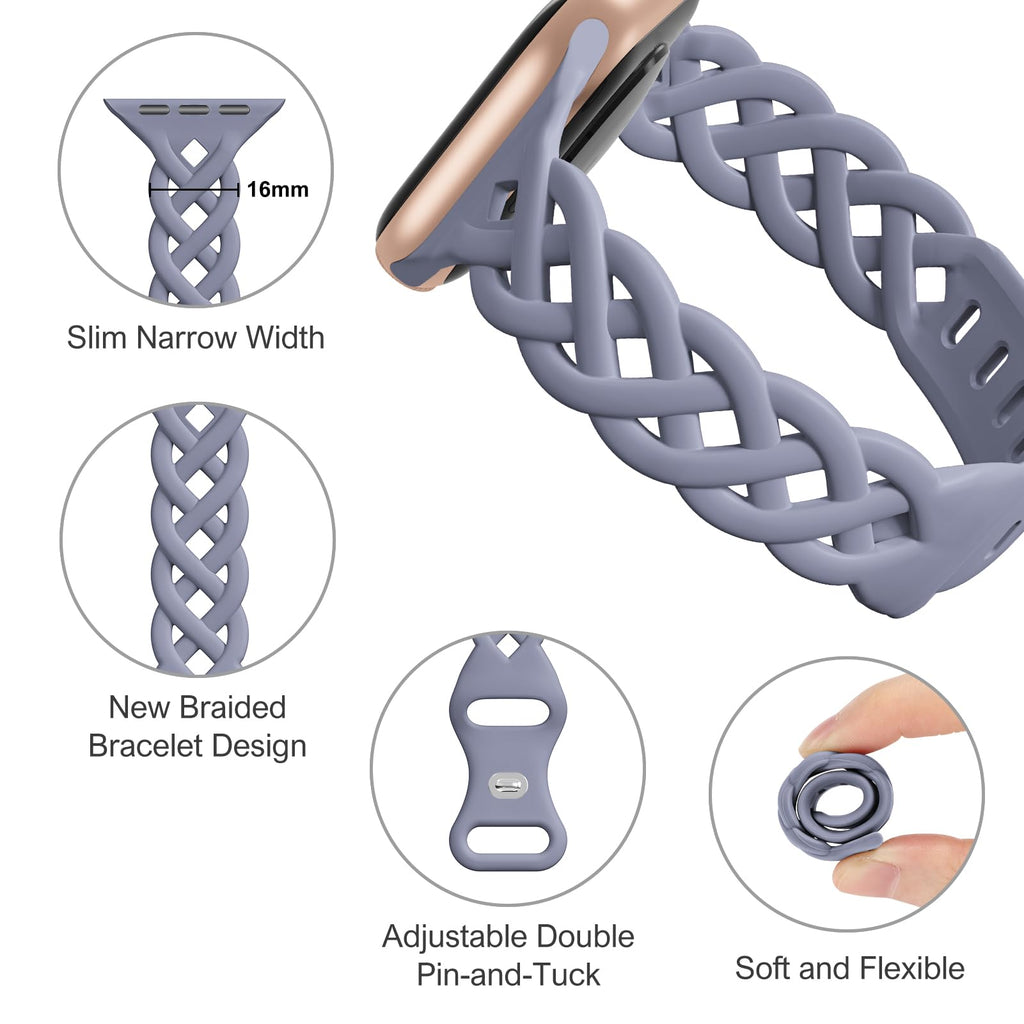 Slim Silicone Bands Compatible with Apple Watch Band 40mm 38mm 41mm 44mm 45mm 46mm 49mm 42mm Women Floral Breathable Braided Lace Thin Sport Strap Replacement Wristbands iWatch SE Series 11 10 9 8 7 6 5 4 3 ultra 2