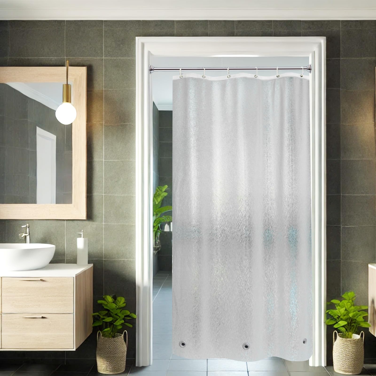 AooHome Eva Small 36x72 Inches Shower Liner, See Through Clear 8 Gauge Bathroom Curtain with Hooks, Bottom Magnets, Water Repellent, Heavy Duty, Rust Proof Grommets
