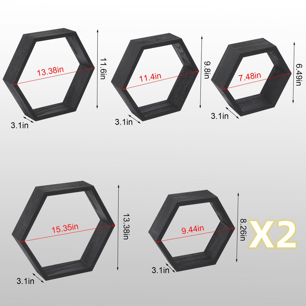 WONFUlity Hexagon Shelves for Wall Mounted, Wood Farmhouse Storage Honeycomb Floating Shelves for Wall Decor,Screws Anchors Included,5pc