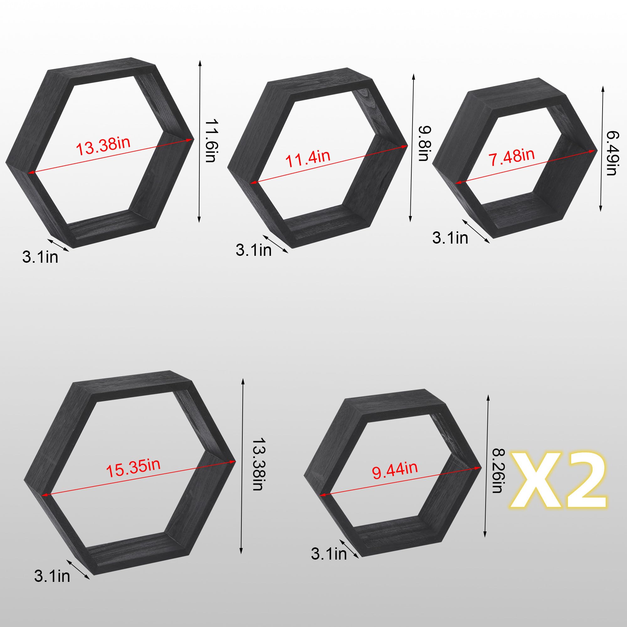 WONFUlity Hexagon Shelves for Wall Mounted, Wood Farmhouse Storage Honeycomb Floating Shelves for Wall Decor,Screws Anchors Included,5pc