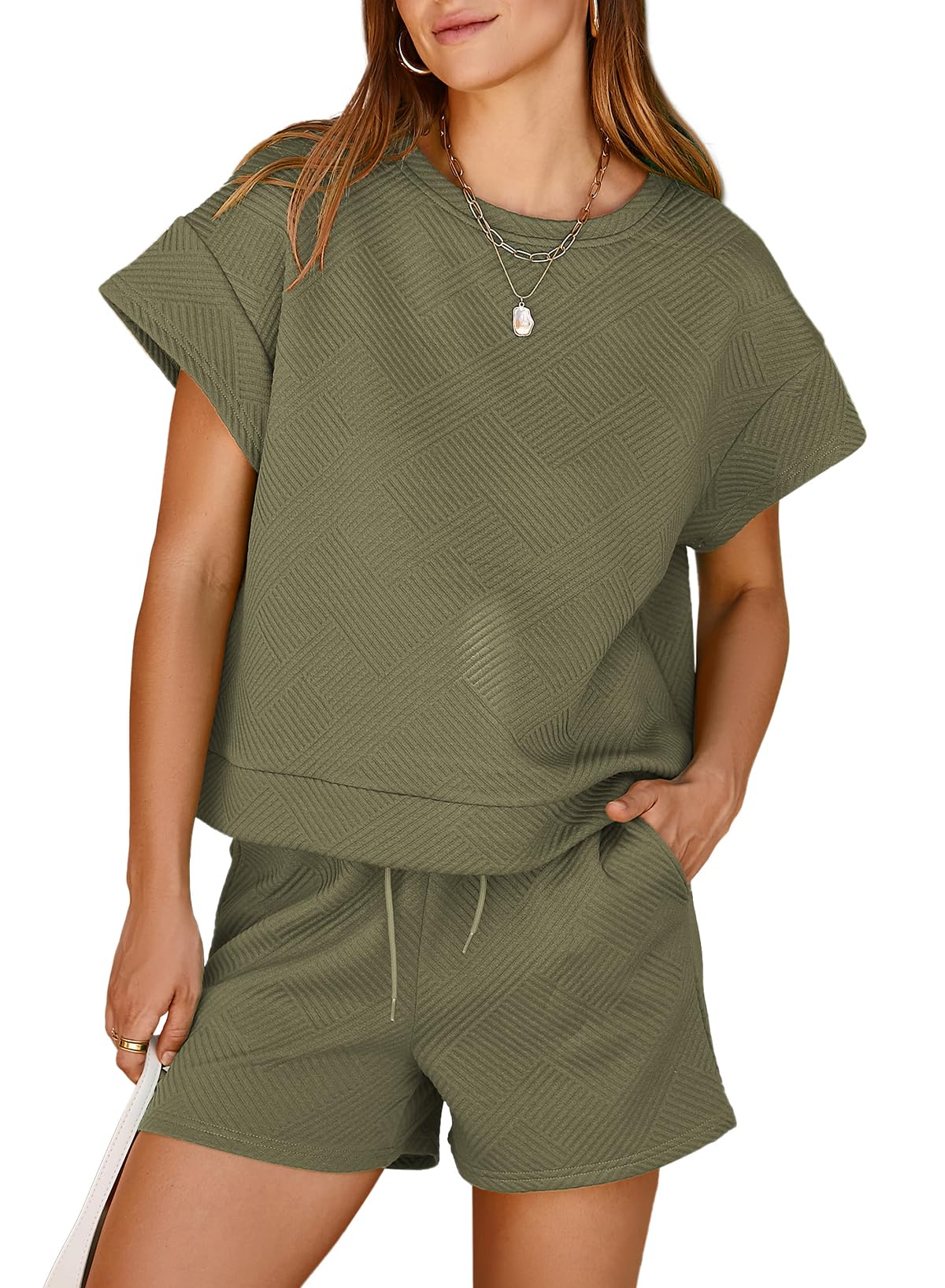Dokotoo Women's 2 Piece Outfits Sweatsuit Casual Short Sleeve Pullover Tops and Drawstring Shorts Pants Lounge Sets