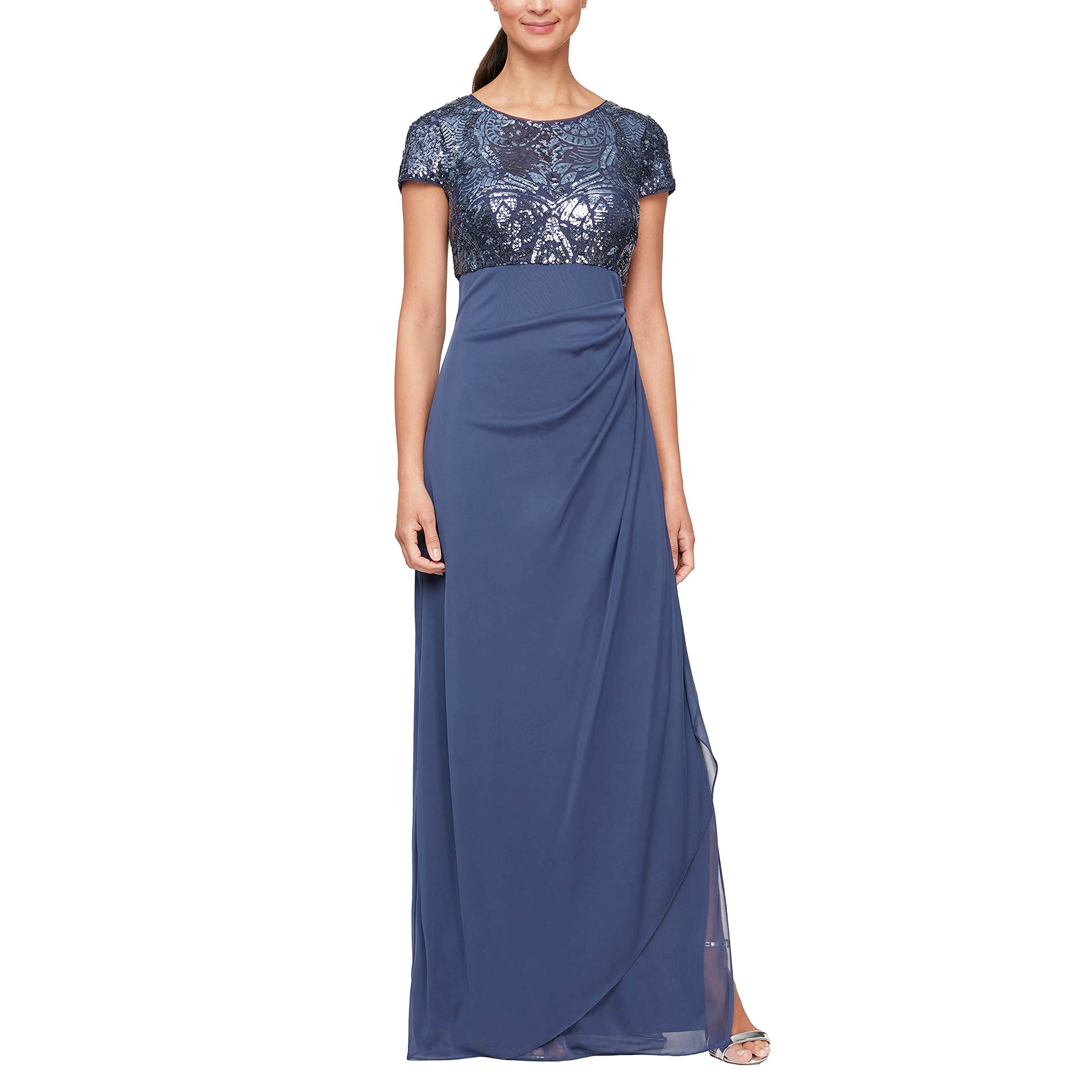 Alex Evenings Women's Long Stretch Sequin Bodice Mother of The Bride Dress with Empire Waist (Petite and Regular Sizes)