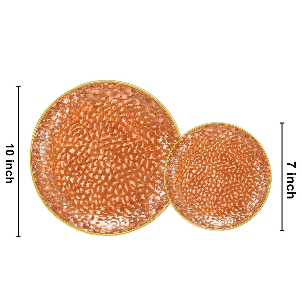 Rubtlamp 100Pcs Amber Gold Plastic Plates, Disposable Plates With Gold Rim, Heavy-duty Party Platos, Hammered Plastic Plates Include 50 Clear Dessert Plates, 50 Dinner Plates for Party