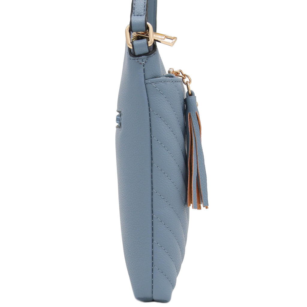 FashionPuzzle Chevron Quilted Medium Crossbody Bag with Tassel Accent