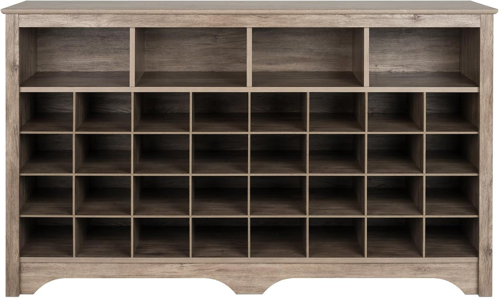 Prepac Gray Console Table, Shoe Cabinet, Storage Cabinet with 32 Shoe Cubbies and 4 Large Storage Cubbies 15.5" D x 60" W x 35" H