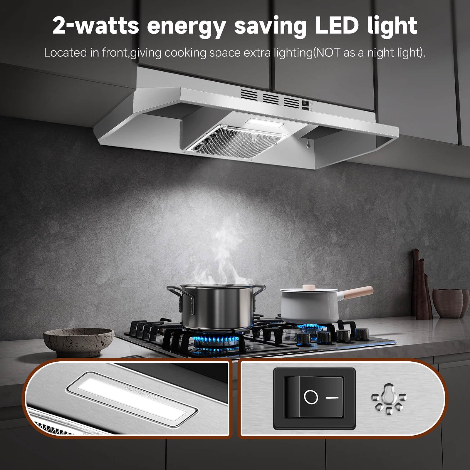 SNDOAS Black Range Hood 24 inch,Ducted/Ductless Range Hood Under Cabinet,Black Coating Stainless Kitchen Exhaust Hood with 2-speed Fan,230 CFM,Rocker Switch,Hard-wired Stove Vent, Ventless Hood