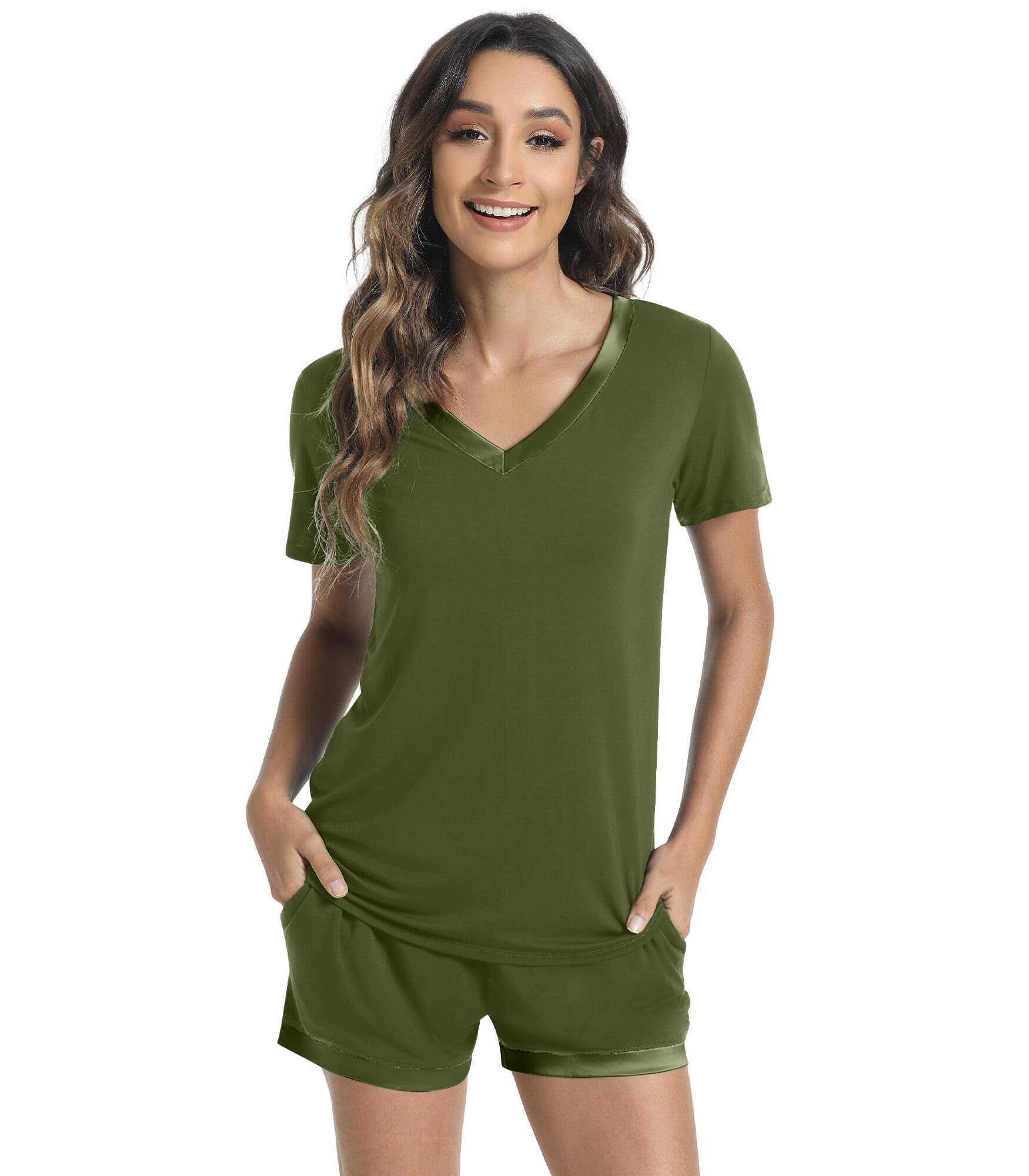 WiWi Viscose from Bamboo Pajamas Set for Women Super Soft Short Sleeve Cooling Summer Plus Size Pjs Sets Sleepwear S-4X