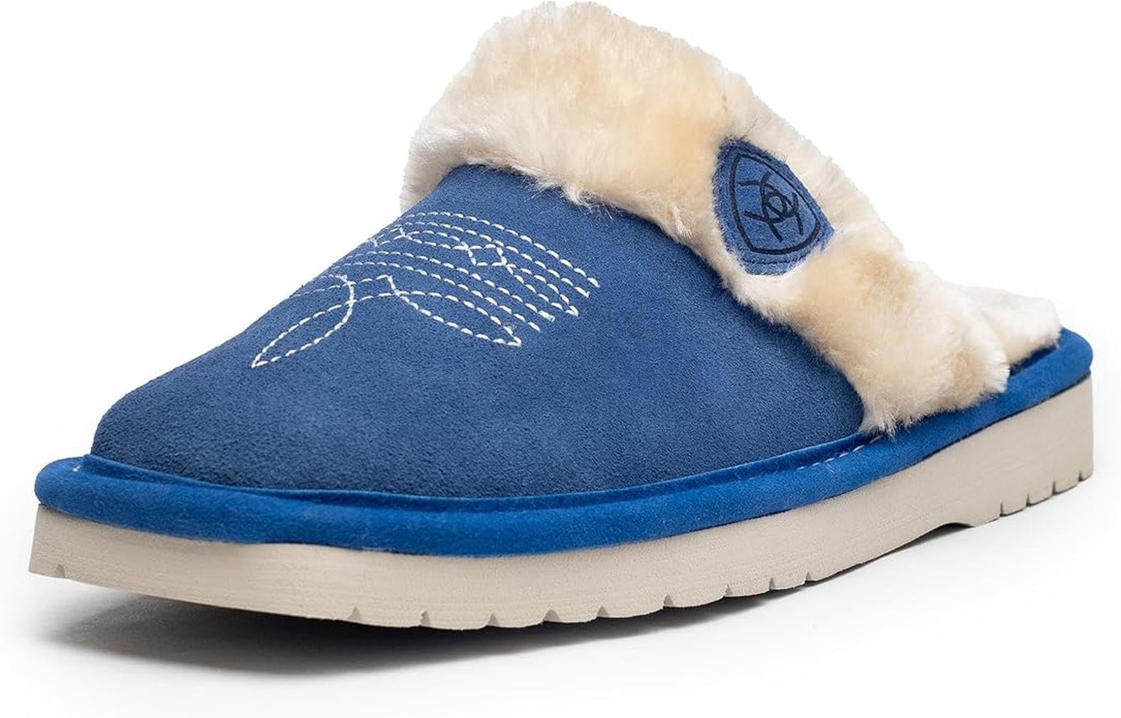 ARIAT Women's Jackie Square Toe Warm Soft Genuine Suede Leather Indoor Outdoor Slippers with Plush Collar