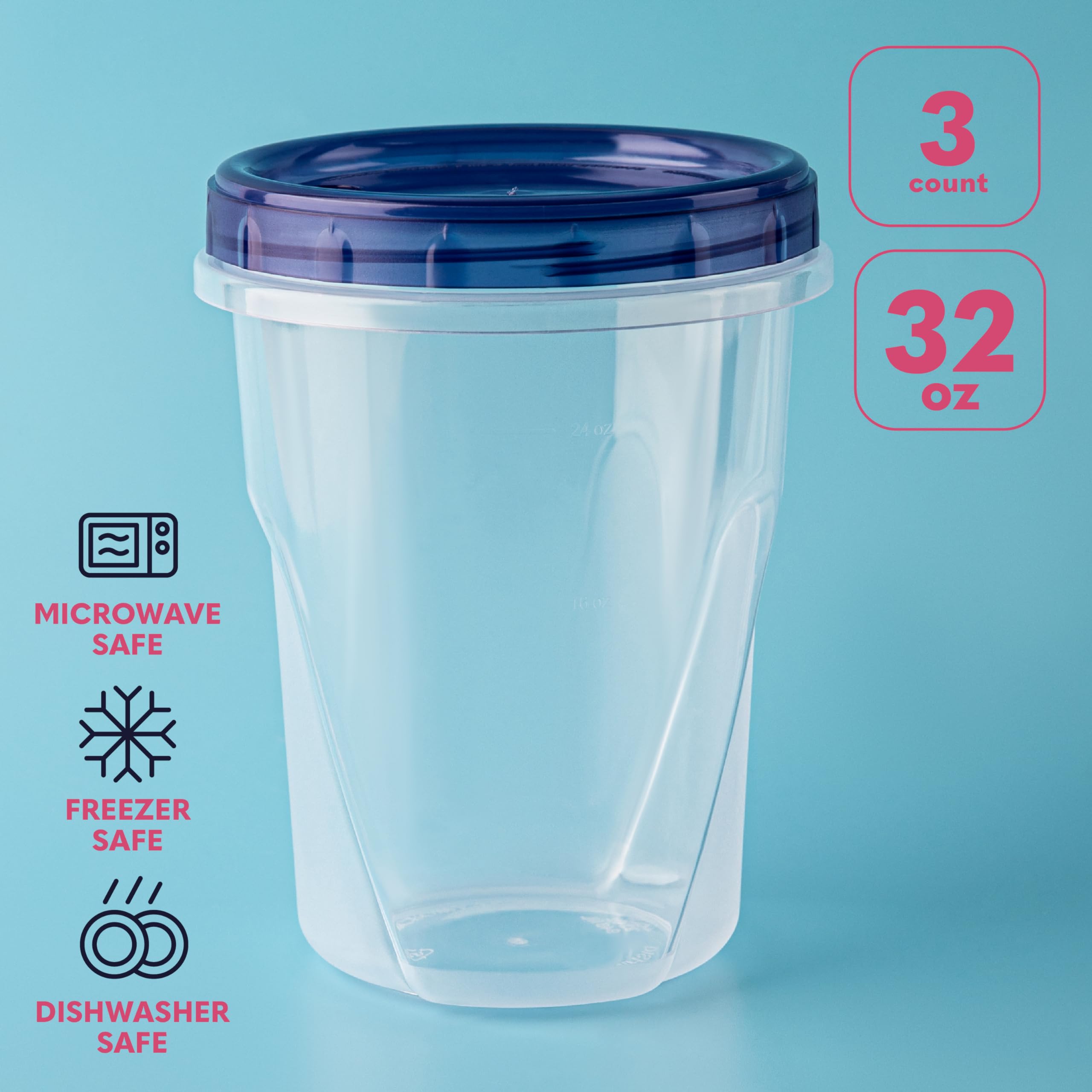 Plastic Food Deli Containers With Twist Top Lids - (16 Oz) - [5 Pack] - Food Storage Containers Takeout To Go - Microwave, Freezer & Dishwasher Safe BPA-Free