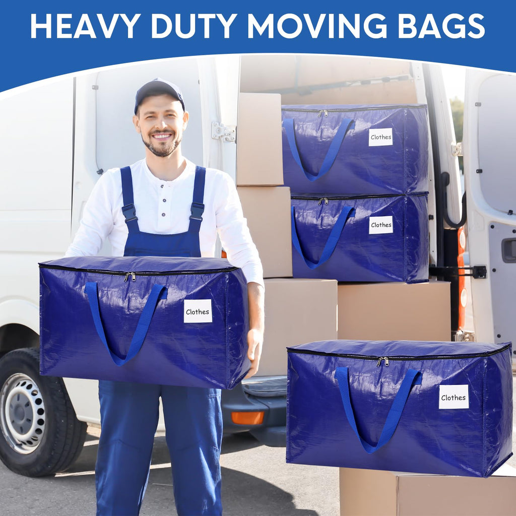 2-Pack Extra-Large Heavy-Duty Storage Totes with Reinforced Handles, Durable Zippers & Waterproof Material — Perfect for Space-Saving, Moving, Shipping and Travel (Black)