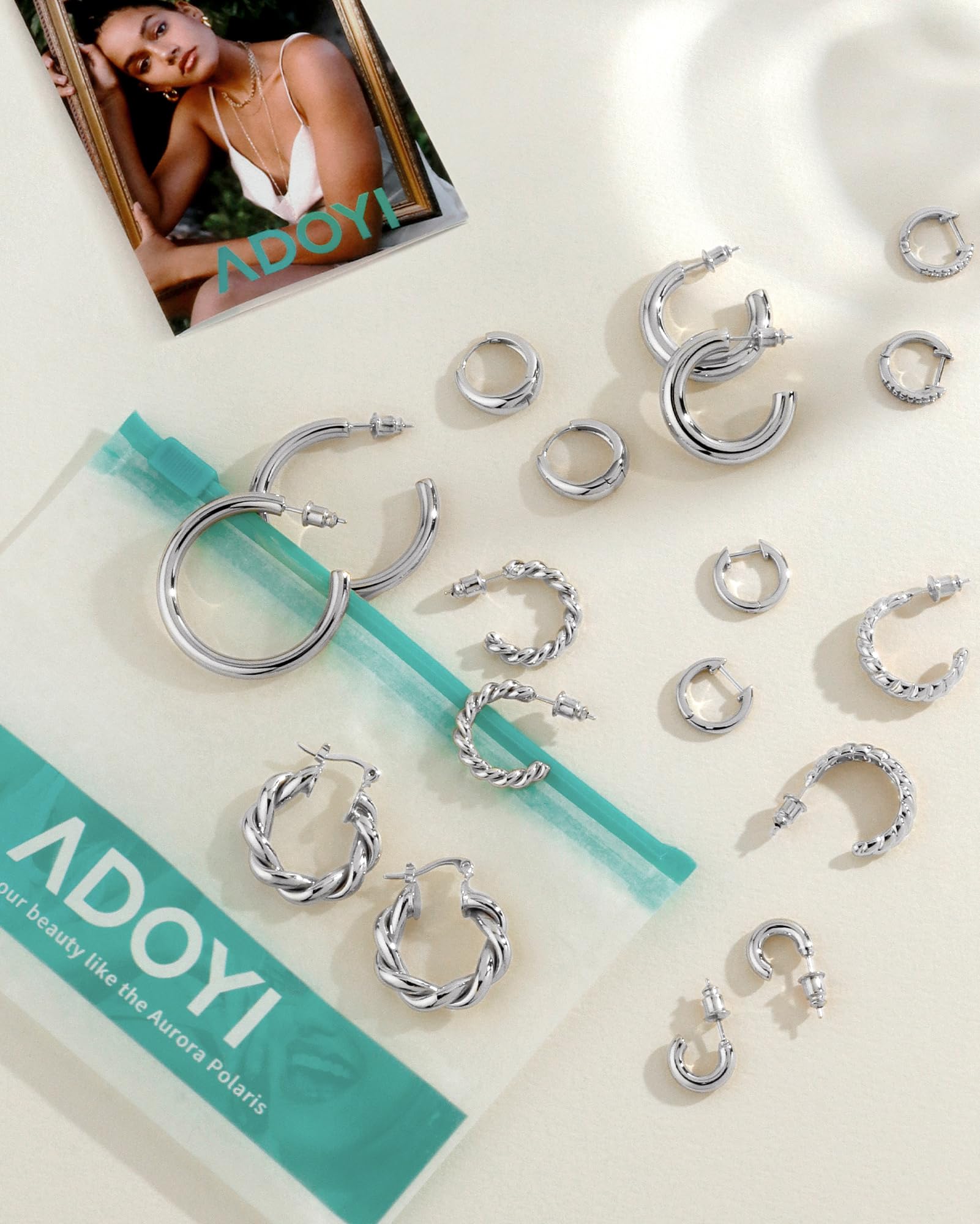 Adoyi 9 Pairs Gold Hoop Earrings Set for Womens Twisted Huggie Hoops Earrings 14K 18K Gold Plated for Girls Valentines Mother's Day Birthday Gifts Lightweight