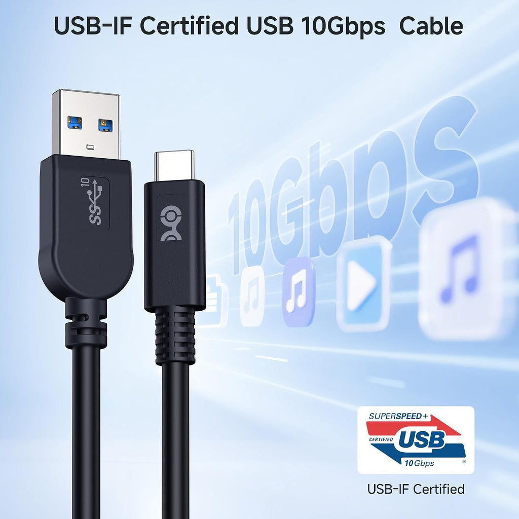 Cable Matters [USB-IF Certified] 10Gbps Gen 2 USBA to USB C Cable - 3.3 ft, USBC to USBA Cable, Black, Compatible with iPhone 16/15 Pro Max/Plus