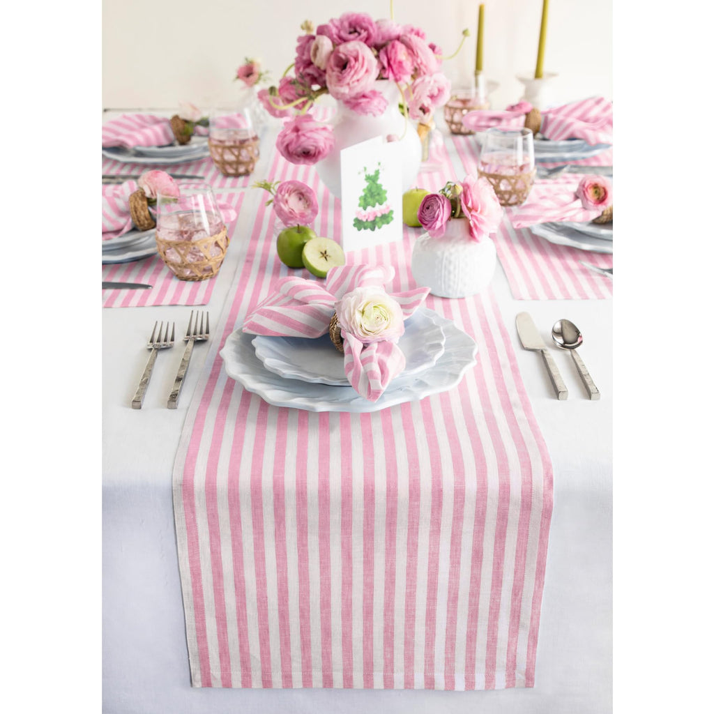 Solino Home Linen Table Runner 36 Inches - Amalfi Stripe 100% Pure Linen Natural and White Table Runner 14 x 36 Inch Ideal for Dresser and Coffee Tables - Summer