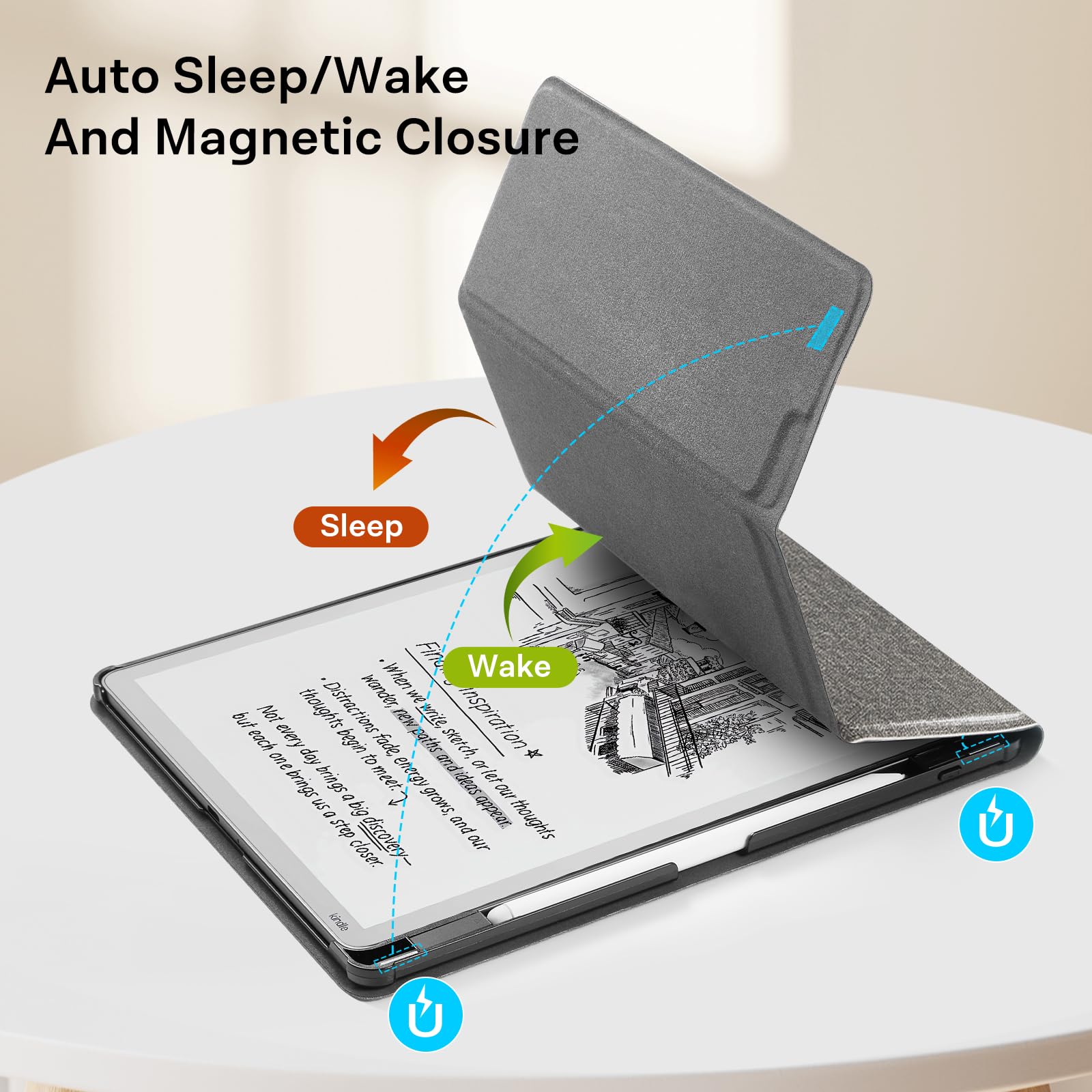 CoBak Stand Case for Kindle Scribe - Premium Folio Leather Cover with Pen Holder, Auto Sleep/Wake - Compatible with 10.2 Inch Kindle Scribe (2022/2024 Release)