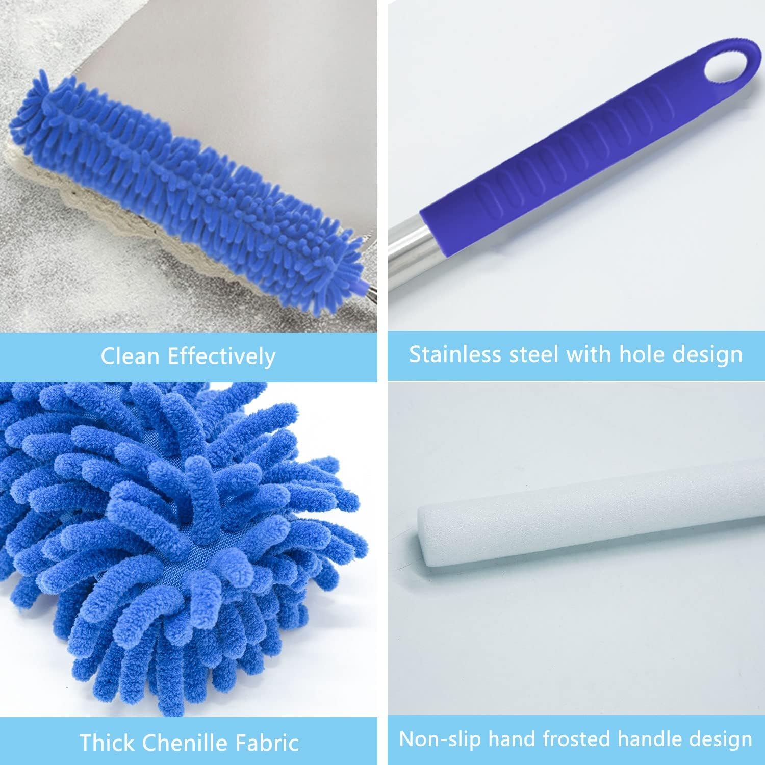 Buysenton Microfiber Duster, 8PCS Feather Duster with 100 Inch Telescoping Extension Pole, Reusable Bendable Dusters, Washable Lightweight Dusters for Ceilings Fans(2023 UAGRED)