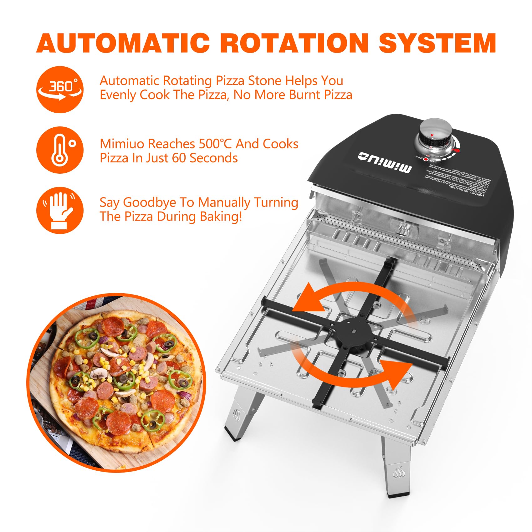Mimiuo Gas Pizza Oven Outdoor - 33 lbs Heavy Duty Propane Pizza Stove for Outside, 60 Second Pizza - Includes 13" Square Stone Foldable Peel & Cover - Portable for Backyard Camping
