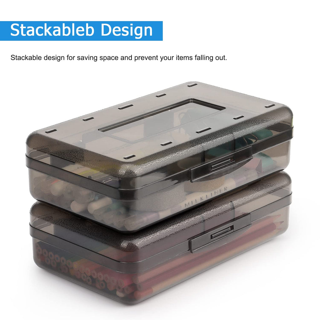 Tamaki 1 Pack Plastic Pencil Box Large Capacity Pencil Boxes Clear Boxes with Snap-tight Lid Stackable Design and Stylish Office Supplies Storage Organizer Box, Black