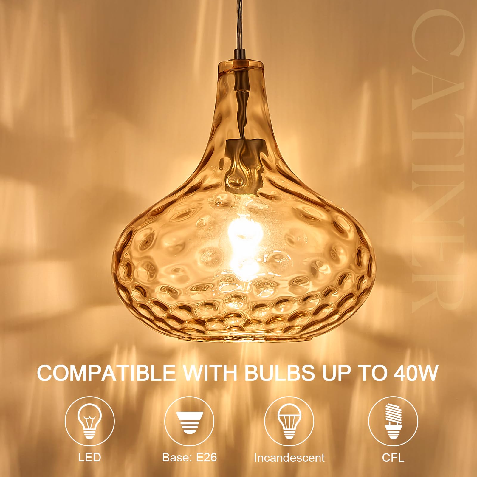 Glass Large Pendant Lights for Kitchen Island Blown Glass Pendant Light Clear Hammered Shade Hanging Ceiling Lights with Black Finish for for Kitchen Island, Sink, Hallway, Living Room 11 inch