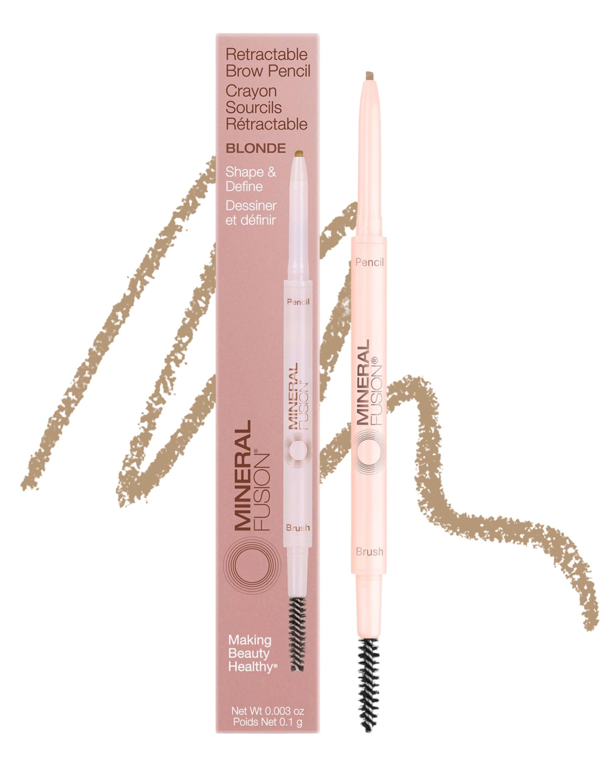 Mineral Fusion Retractable Brow Pencil (Blonde) - TZR 2025 Beauty Heroes Award Winner - Shape & Define Eyebrow with Blending Spoolie Brush - Velvety Smooth, Long-Lasting Color - Vegan Formula