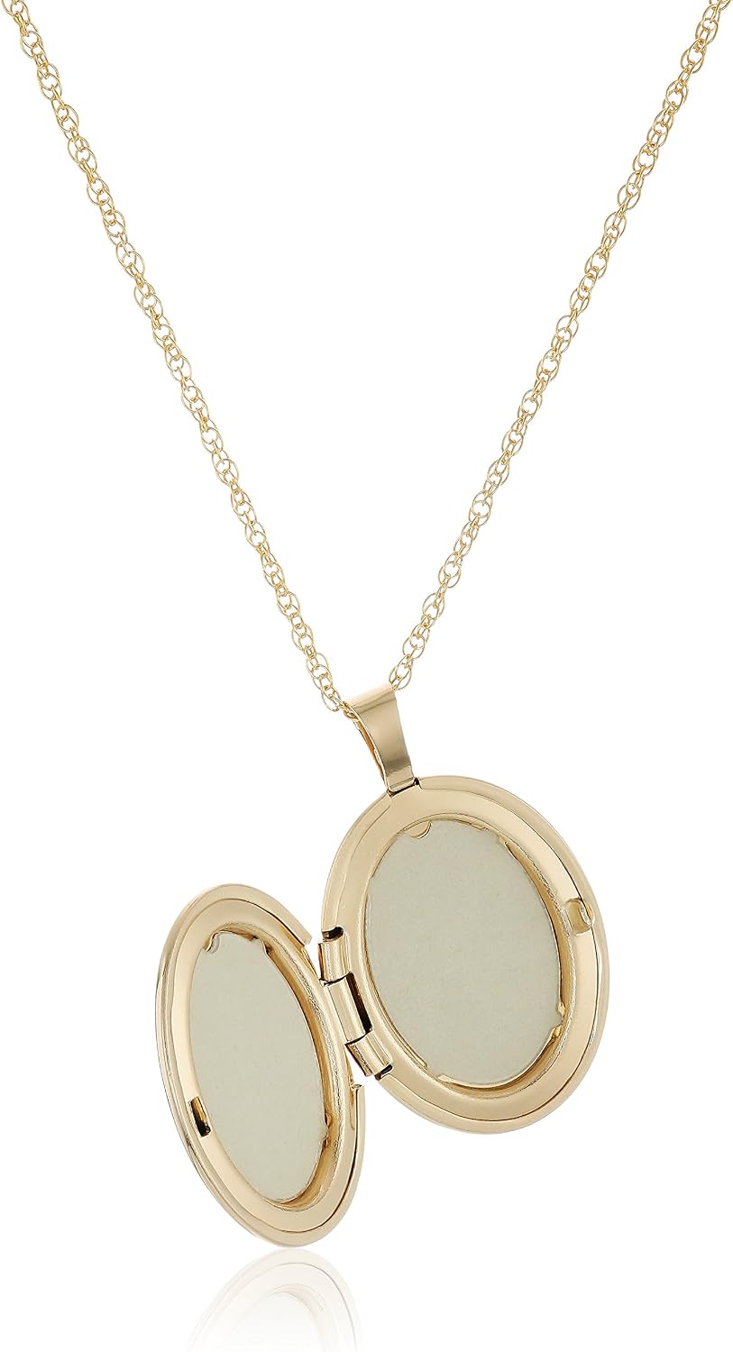 Amazon Essentials 14k Gold-Filled Polished Oval Pendant Locket Necklace with Genuine 0.01 cttw Diamond, 18"