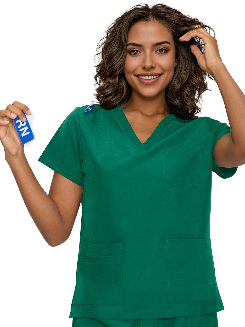 floralhue Scrub Tops for Women, Curved V-Neck Scrub Tops with 3 Pockets, Soft Stretch, Easy Care