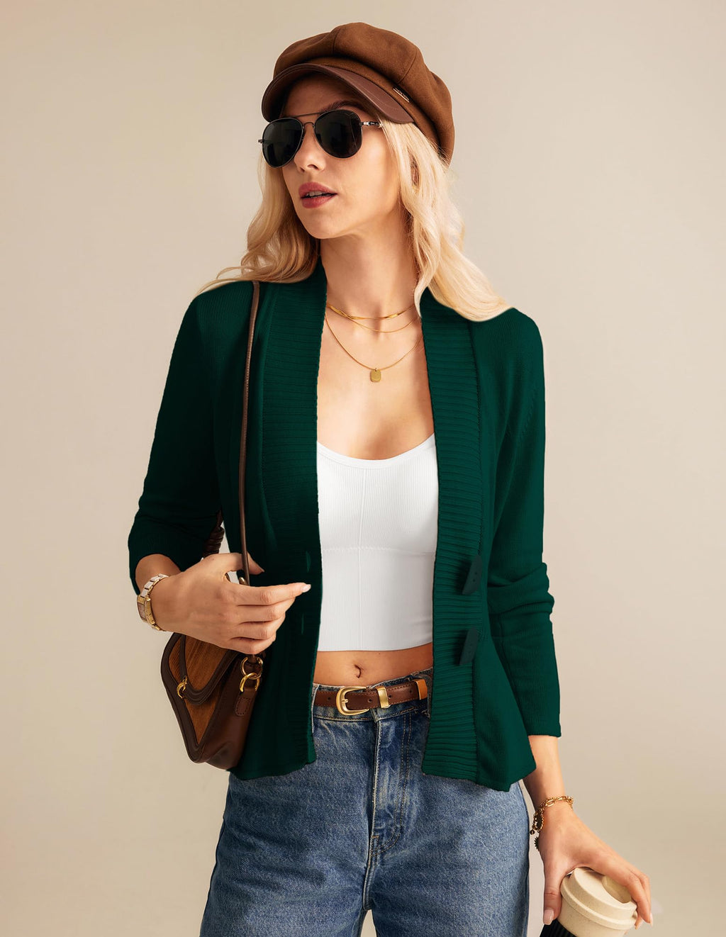 GRACE KARIN Women Cardigan Sweaters 2025 Fall,Long Sleeve Cropped Sweater Coat Trendy,Button Front Peplum Tops Lightweight