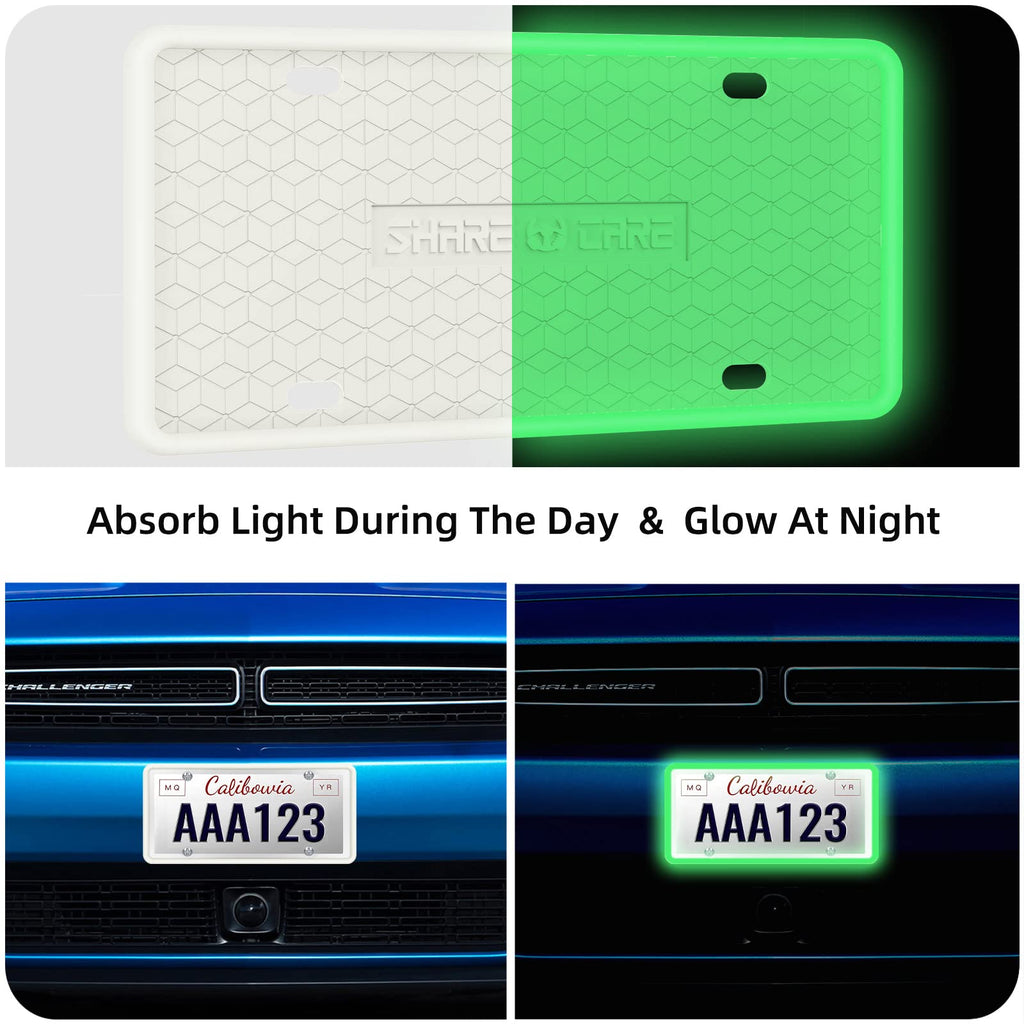QiqaMole 2 Pack License Plate Frame Include 1 Silicone License Plate Frame and 1 Crystal License Plate Cover with Rhinestone Crystal Diamond Screw Set Car Bling License Plate Frame (Black + AB Color)