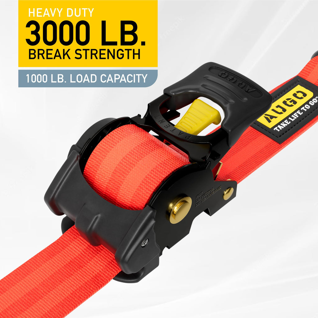AUGO Retractable Ratchet Straps | 2 Heavy Duty Ratchet Straps Self Retractable Tie Downs with Soft Loops & Storage Bag for Motorcycle, Truck, Trailer, Cargo Van | 1200 Lb Break Strength 1” x 10’