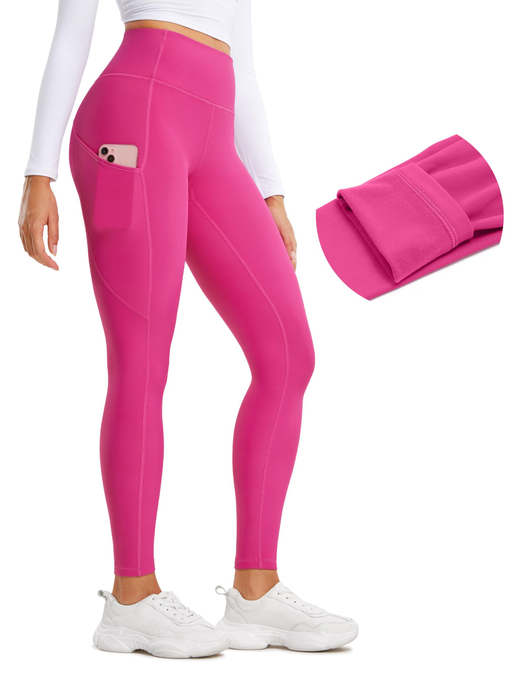 CRZ YOGA Fleece Lined Leggings Pockets 28'' - Thermal Casual Lounge Workout Womens Yoga Full Length Pants Winter Warm