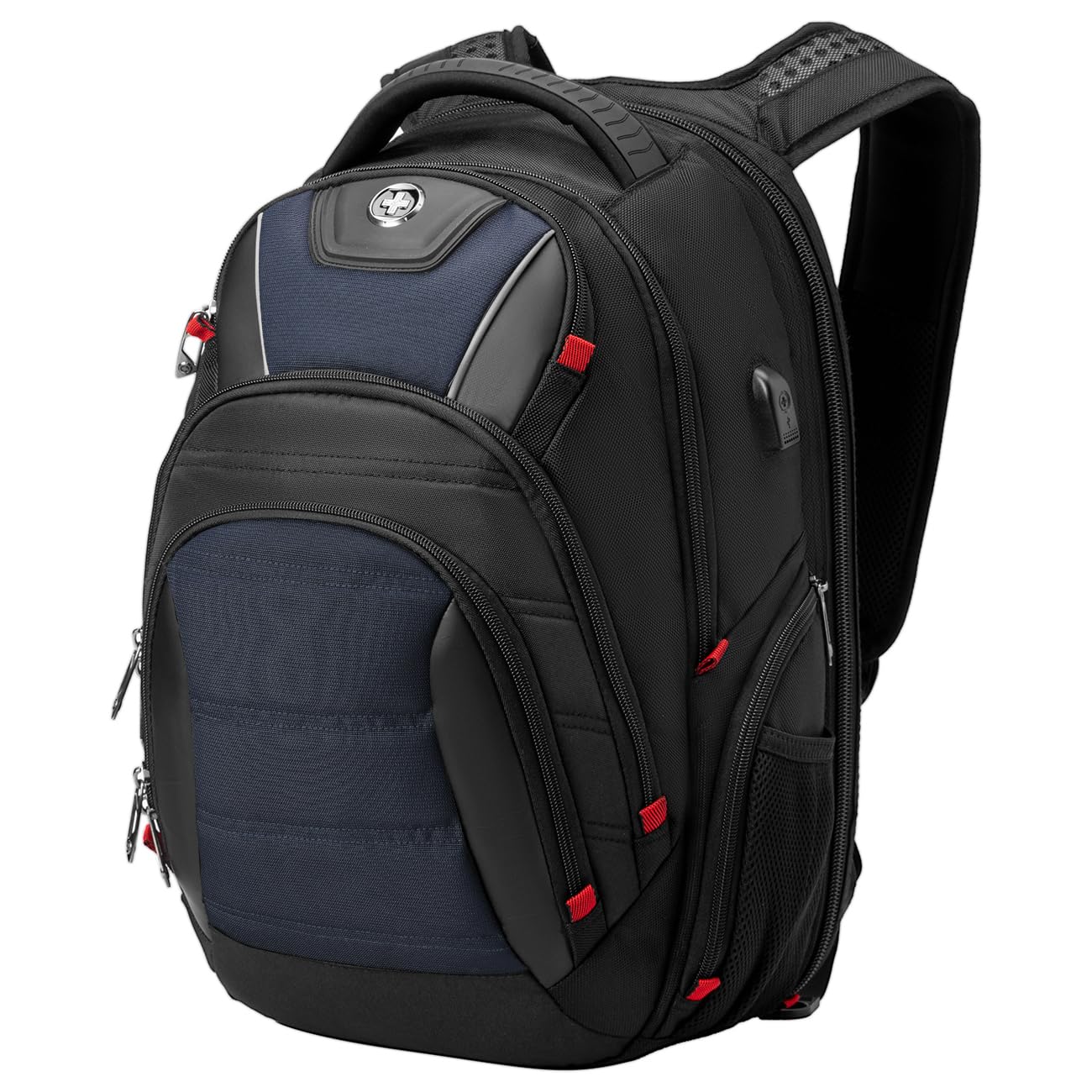 Swissdigital Design Travel Backpack for Women or Men, TSA Friendly USB Charging RFID Protection Business Carry on Bag Fits 15.6" Laptop Backpack Black | J14-BR