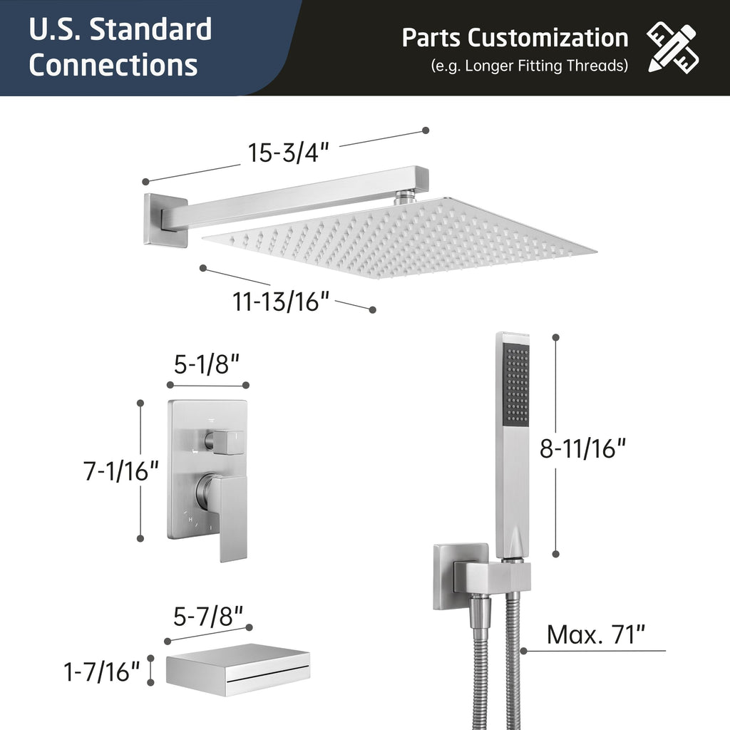 KES Tub and Shower Faucet Set Shower System with 10-Inch Rain Shower Head and Waterfall Tub Faucet Wall Mount Shower Valve and Trim Kit Included Matte Black, XB6240-BK