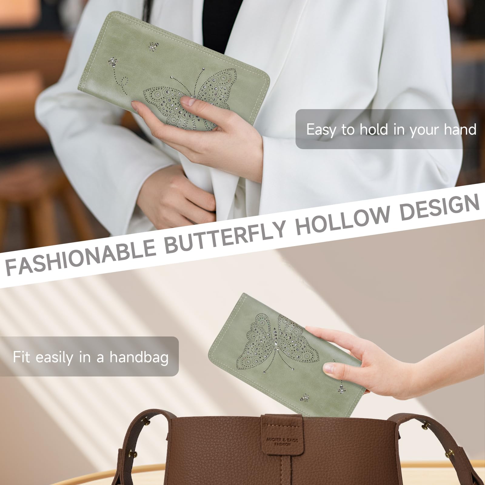 KITEVIUN RFID Wallet Women Ultra Slim Thin Womens Wallet Compact Clutch Long Ladies Wallet for Women WHITE