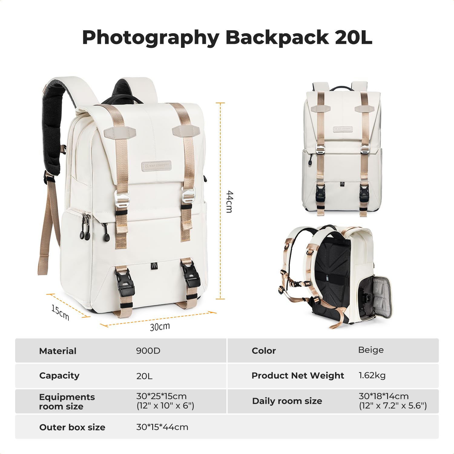 K&F CONCEPT Camera Backpack, Camera Bags for Photographers Dslr Cameras Compatible for Canon Nikon Sony DJI Mavic Drone, 20L Large Capacity Bag Cover 15.6 Inch Laptop Camera Cases with Raincover
