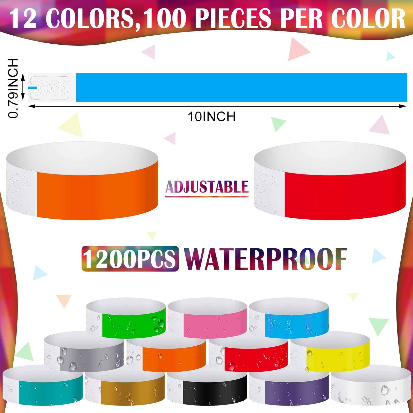 Tudomro 1200 Pack Plastic Paper Wristbands for Events Neon Party Wrist Bands Colored Waterproof Concert Identification Hand Bands Lightweight Adhesive Wristband(Blue)