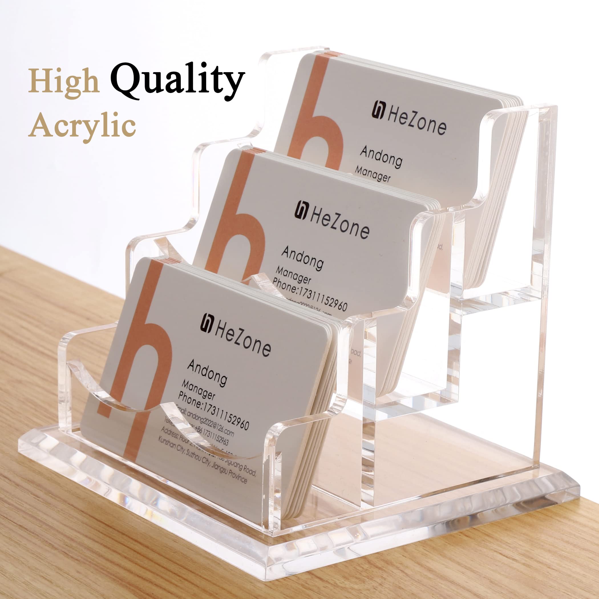 HeZone Business Card Holder for Desk Display, Clear Acrylic Cards Organizer Stand for Men and Women, Business Cards Case Rack 1 Pack, Holds 50 Cards-1 Slot