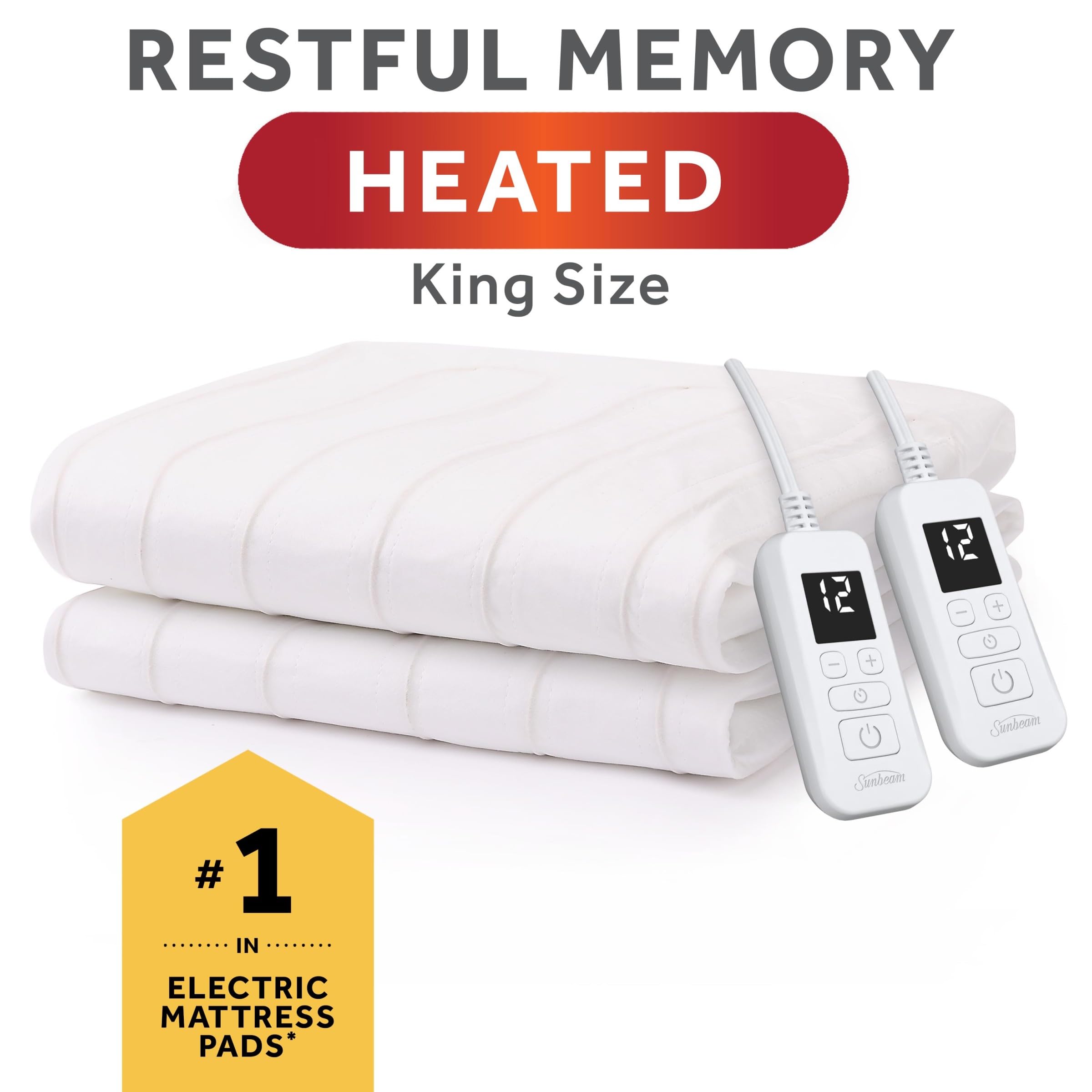 Sunbeam Restful Quilted Water Resistant Heated Mattress Pad - Full White