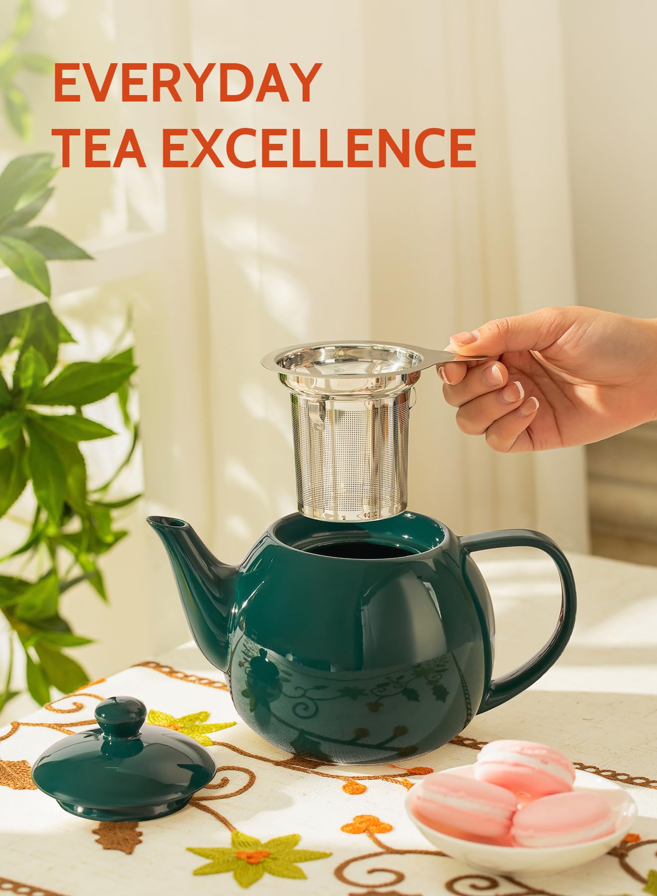 Sweese Porcelain Teapot 27 oz with Infuser for Loose Leaf Tea, Bluish Grey
