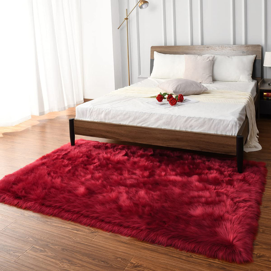 LOCHAS Soft Fluffy Faux Fur Rugs for Bedroom Bedside Rug 2x3 Feet, Washable, Furry Sheepskin Area Rug for Living Room Girls Room, Luxury Shag Carpet Home Decor, Beige