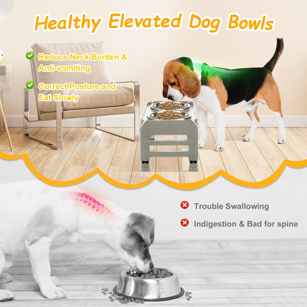Elevated Dog Bowls 3 Height Adjustable Raised Bowl Stand with 25oz Stainless Steel Dog Food Bowls Anti-Slip for Small Dogs Adjusts to 7.5", 6", 2.75", Black