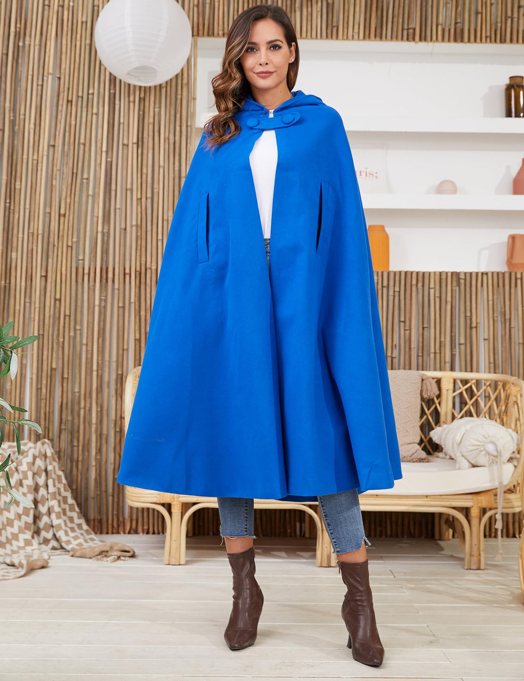 Gihuo Cape Poncho Women's Hooded Maxi Cloak Coat Winter Warm Long Cloak Cosplay Costumes Outerwear